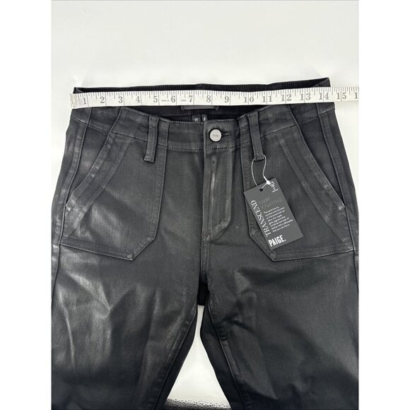 PAIGE Mayslie Straight Ankle Pants Jeans Womens Size 27 Black Fog Luxe Coated - Picture 5 of 10